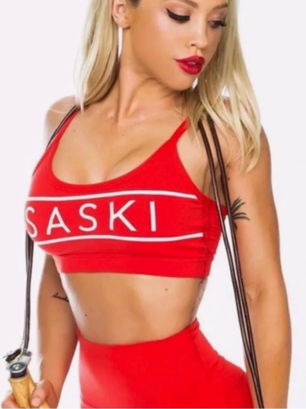 Gymshark saski Red Stretch Sports Bra with Logo Band